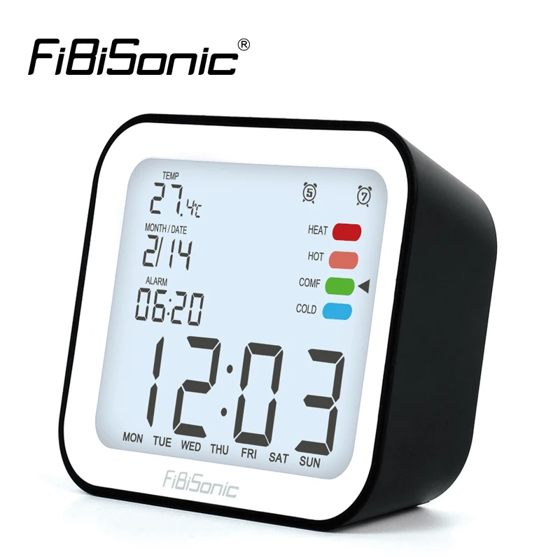 

Цифровой будильник FiBiSonic с ЖК-дисплеем, электронные настольные часы с функцией повтора и календарем, с подсветкой