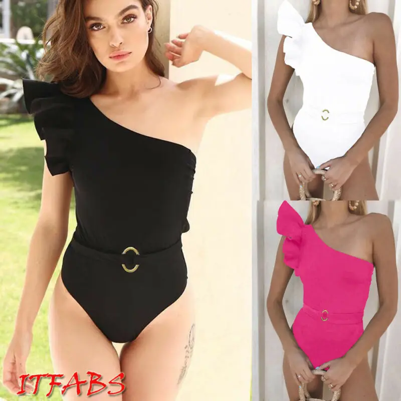 Женский купальник цельный плавательный костюм с оборками и подкладкой с push-up эффектом, рюшами и высоким разрезом по бокам, с одним плечом, монокини бикини купальник для горячих водных процедур.