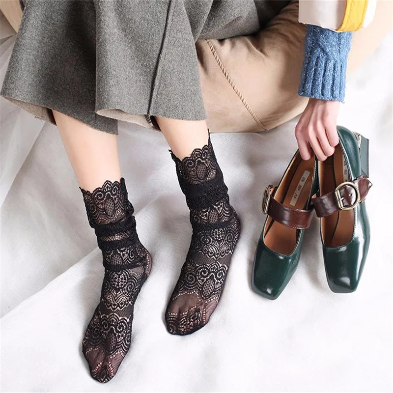 Носки женские кружевные с узором павлина хлопковые нижние сапоги ажурные