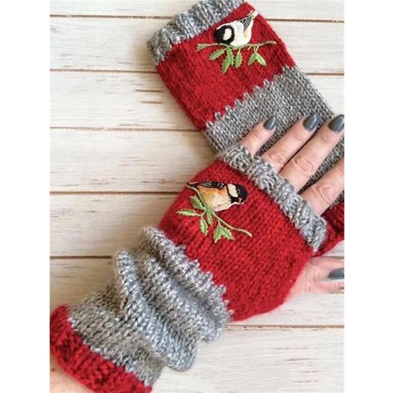 

Lugentolo Embroidered Gloves Women Fall Winter Fahion Wrist Cuffs Fingerless Gloves