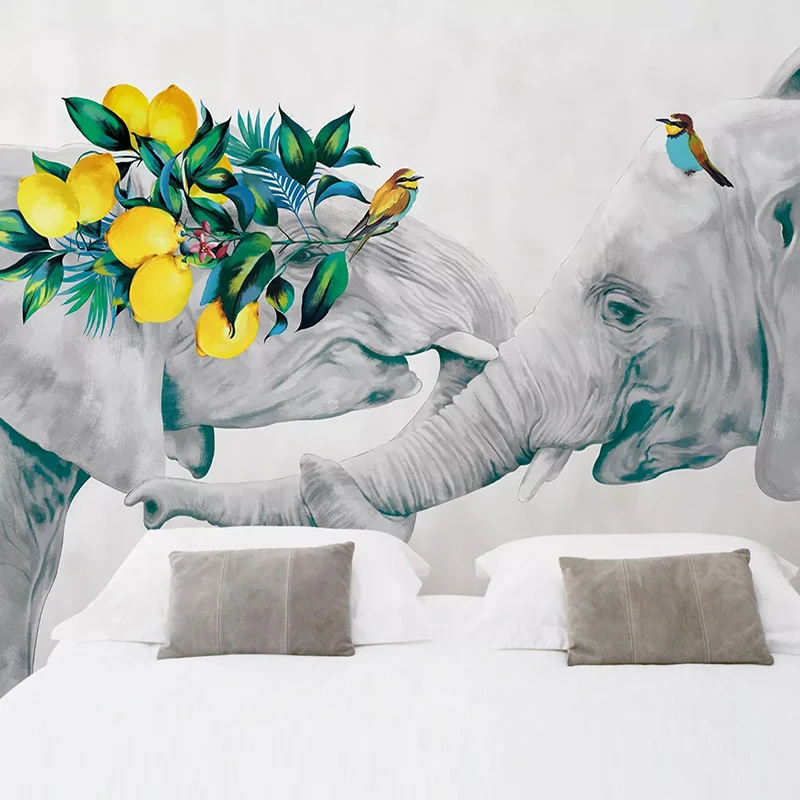 

Dropship Custom Photo Hand Painted Elephant Flower Bird Poster Cute Cartoon Children Room Nordic Wallpaper for Bedroom Walls