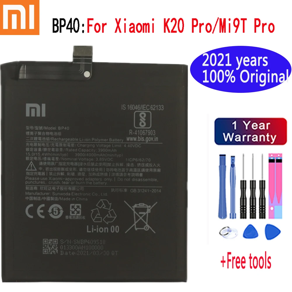 100% Оригинальный аккумулятор для Xiaomi Redmi K20 Pro / Mi 9T 3900 мАч BP40 сменный литий ионный