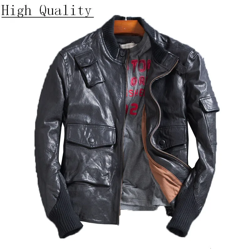 Куртка мужская из натуральной овечьей кожи Корейская короткая мотоциклетная