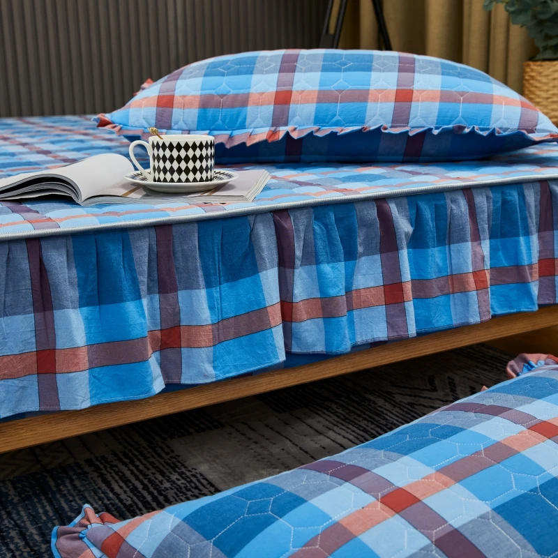 Plaid Thick Quilted Mattress Cover Bed Fitted Sheet Home Textile Bedspread with Ruffles Full Queen King Size Bedding | Дом и сад