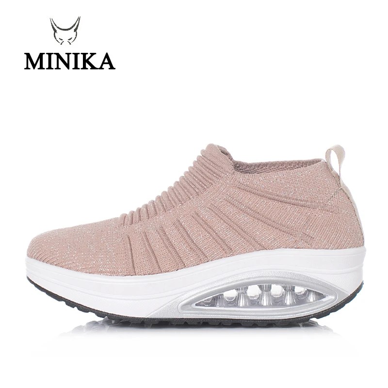 Minika/Женская обувь для похудения; дышащие кроссовки без шнуровки; Новинка года; обувь на танкетке, визуально увеличивающая рост; женская обувь для танцев