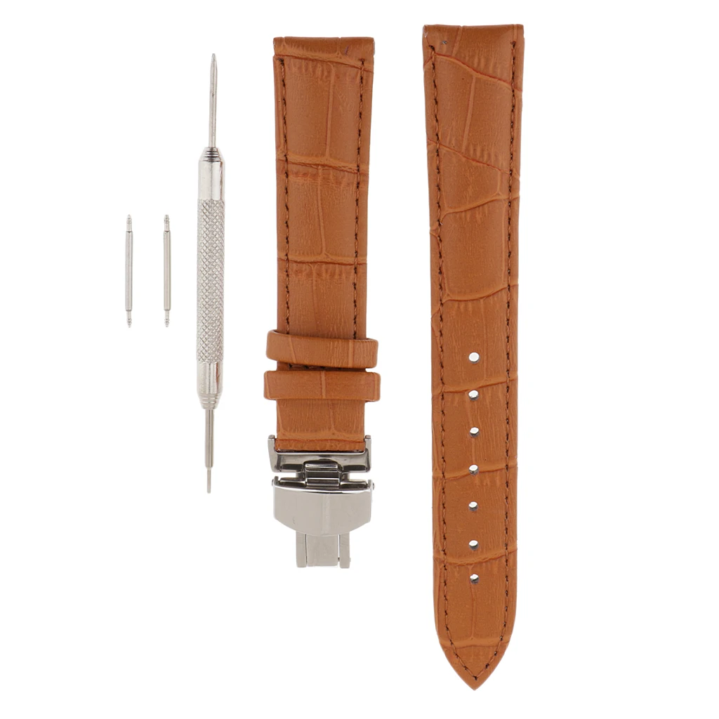 

Leather Alligator Grain Watch Band Replacement Strap With Double Push Clasp