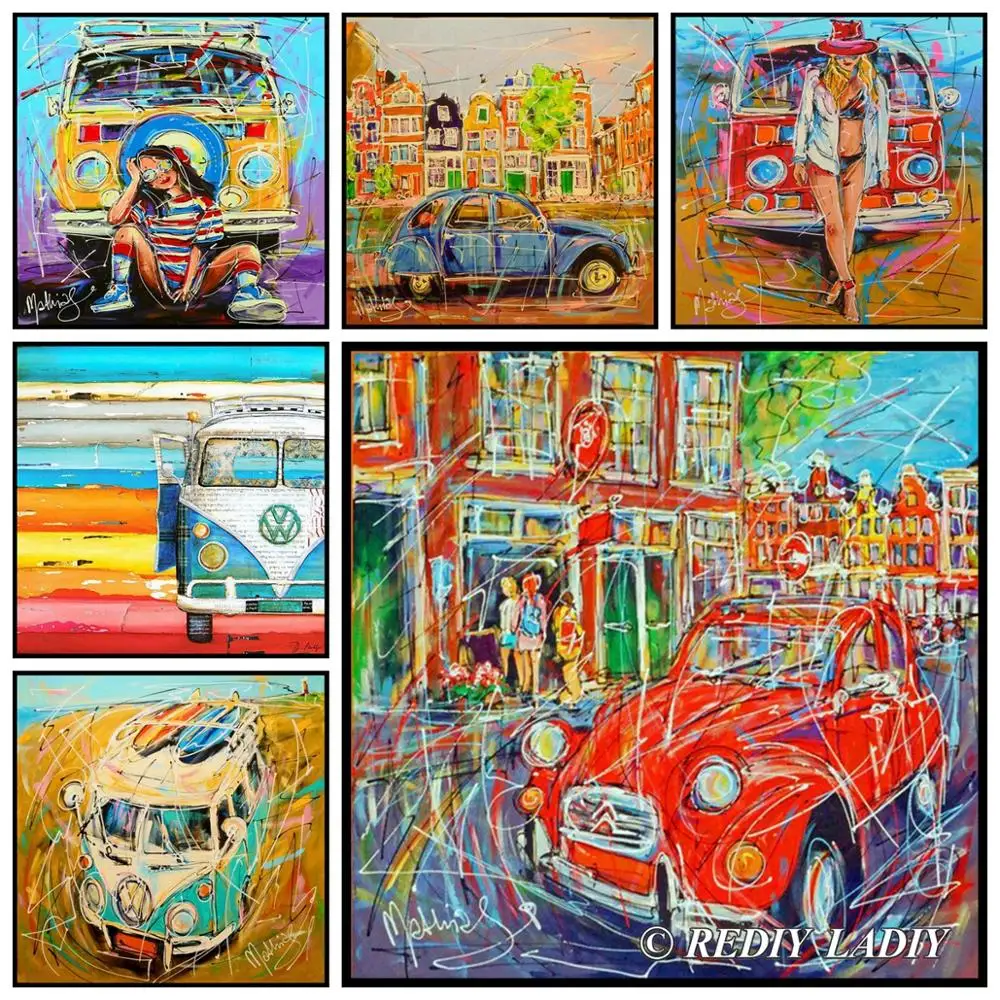 

5D DIY Diamond Painting Cross Stitch Full Square/Round Drill Diamond Embroidery Retro Car Paint Diamond Mosaic Art Home Decor