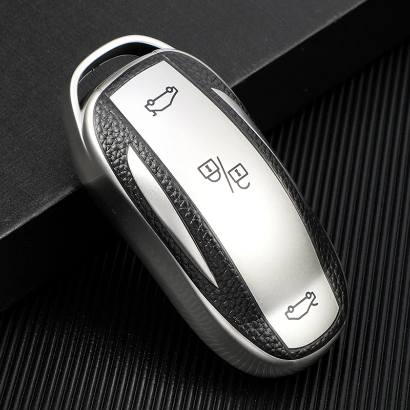 

1Pcs High Quality Car Key Case Cover Leather+TPU Key Shell Storage Bag Protector for Tesla Model S Model 3 Model X Model Y