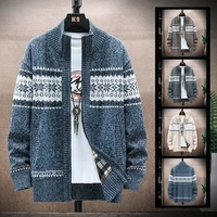 mens clothing large size sweater coat plus cashmere korean slim knit cardigan stand up collar zipper embroidery thick men style