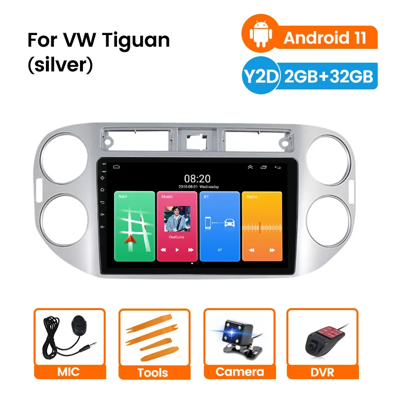 Автомобильный стереоприемник для VW Tiguan silver 2 Din Android радио Carplayer MP5 мультимедийный