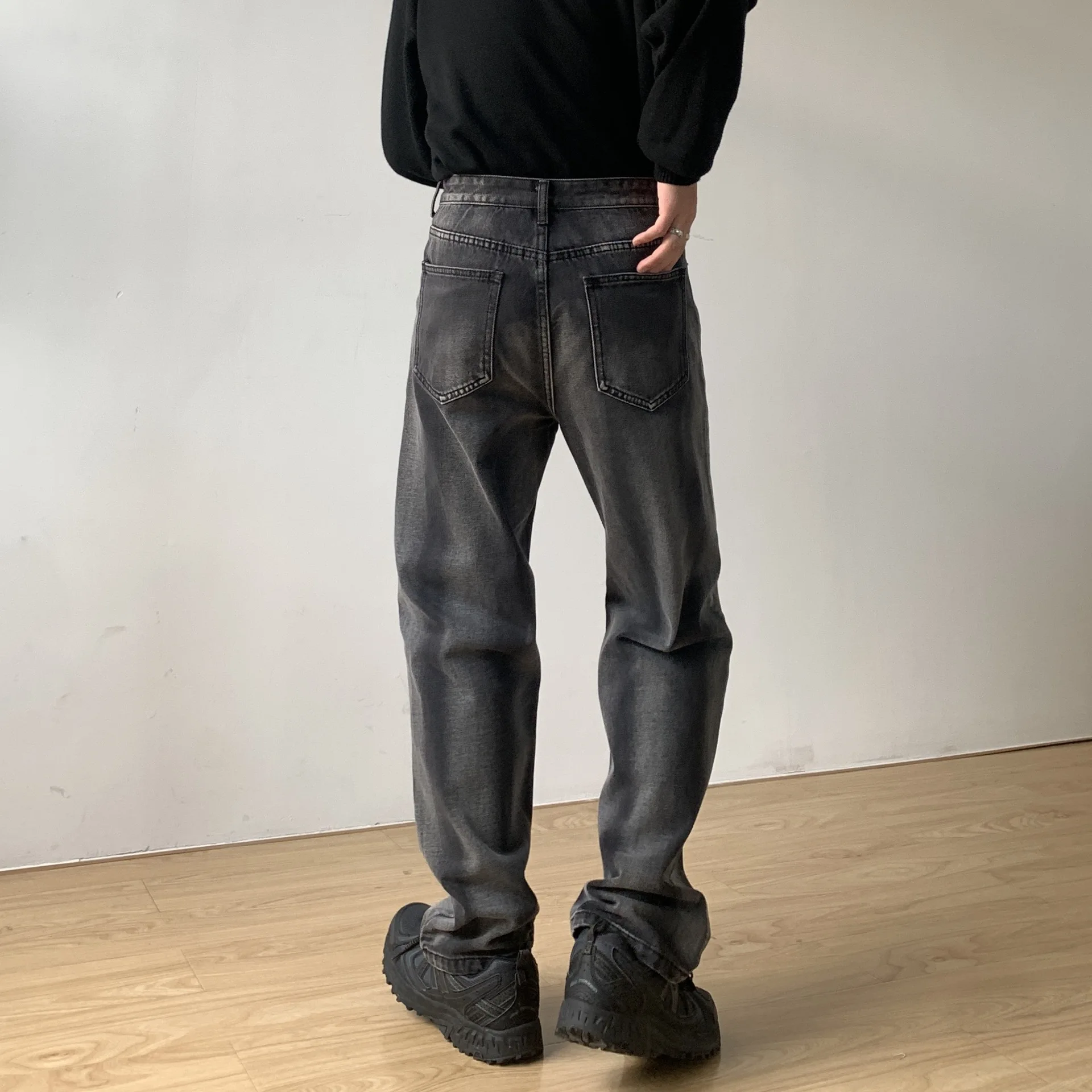 Cool Gradient Men's Jeans Korean Style Loose Straight Wide Leg Pants Couple's Pants Fashion Blue Gray Black Straight Leg Jeans