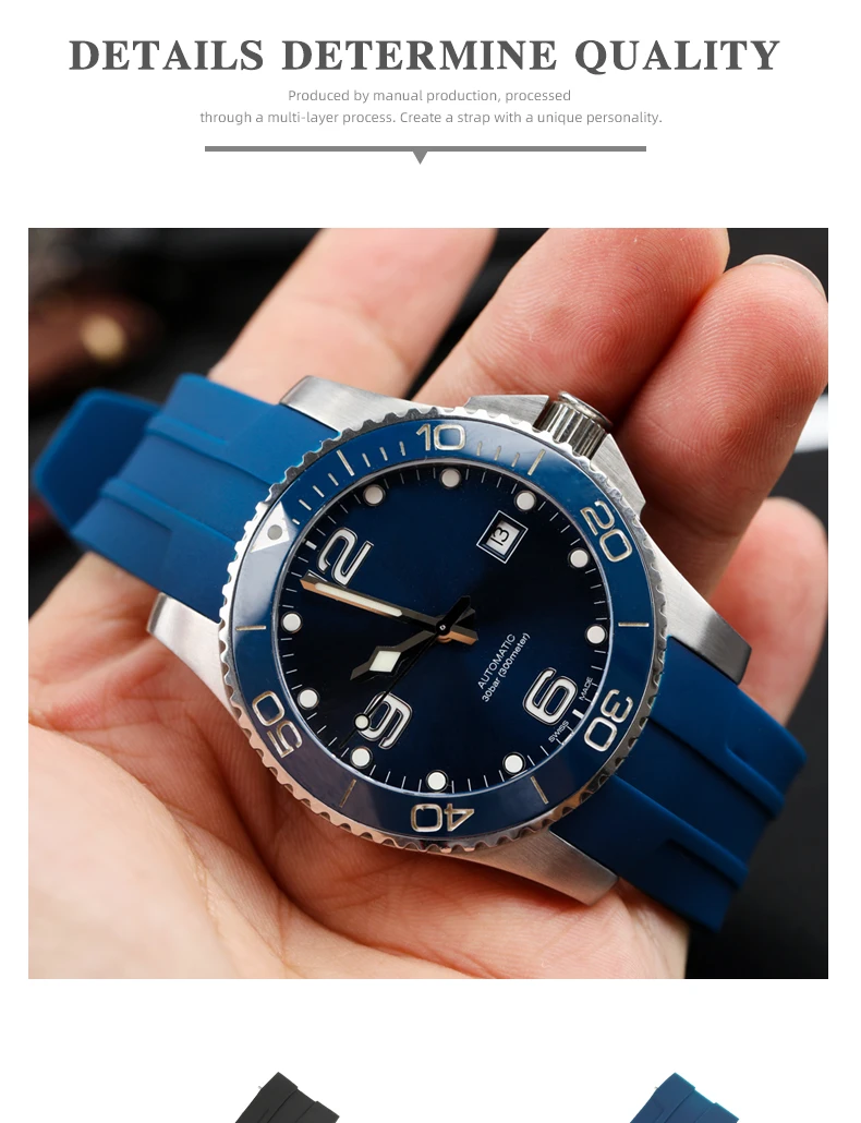 

Silicone Rubber Strap Wrist Watch Band for L3 Concas Frogman 21MM Rubber Black Blue Men's Automatic Diving Watch Soft Strap New