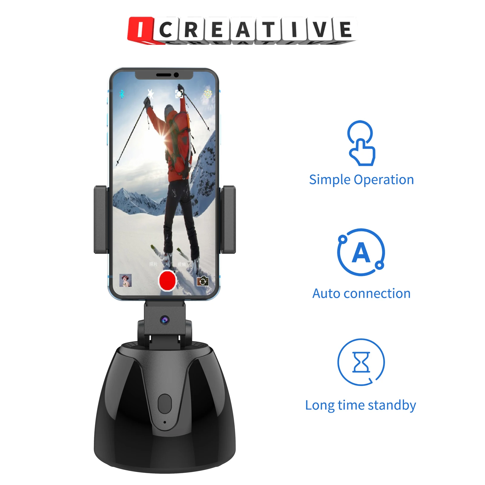 

Автоматическая умная селфи-палка ICREATIVE для съемки, 360 держатель для отслеживания объектов, беспроводная BT-Палка с отверстием для винта 1/4 дюй...
