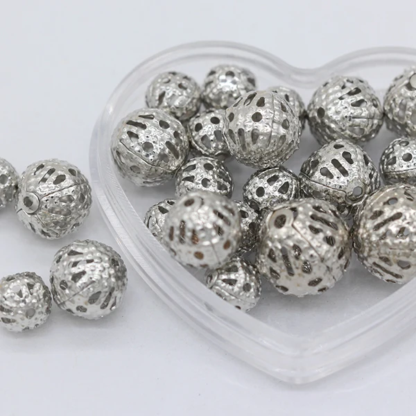 dull silver 100p6mm 8 мм 10 мм Позолоченные посеребренные металлические бронзовая филигрань полый цветок фонарь круглый шар Распорки свободные бусы, украшения DIY - Цвет: dull silver
