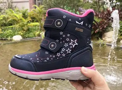 Navy blue Экспорт в Россию; зимние ботинки для девочек; зимние хлопковые ботинки; нескользящие Утепленные ботинки из натуральной шерсти для девочек;-30 градусов - Цвет: Navy blue
