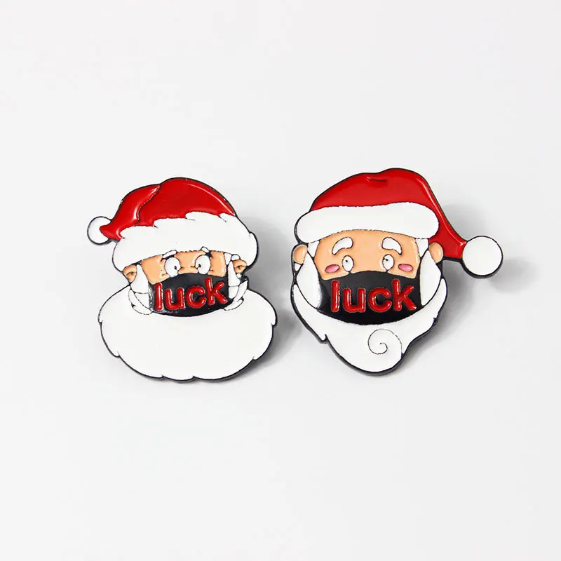 

Trendy Metal Geometric Brooches Womens Punk Santa Claus Wearing A Mask Luck Oil Painting Christmas Brooches Jewelry for Girls