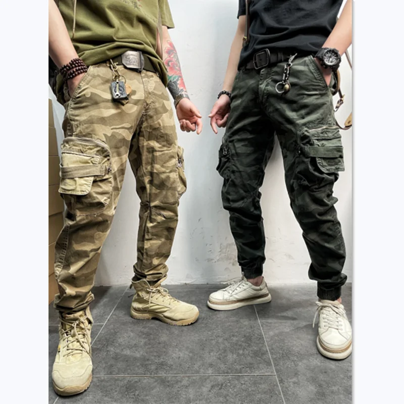 

Камуфляжные комбинезоны с тонкими штанинами и большими карманами из мытого хлопка, уличные треккинговые Походные Военные повседневные брю...