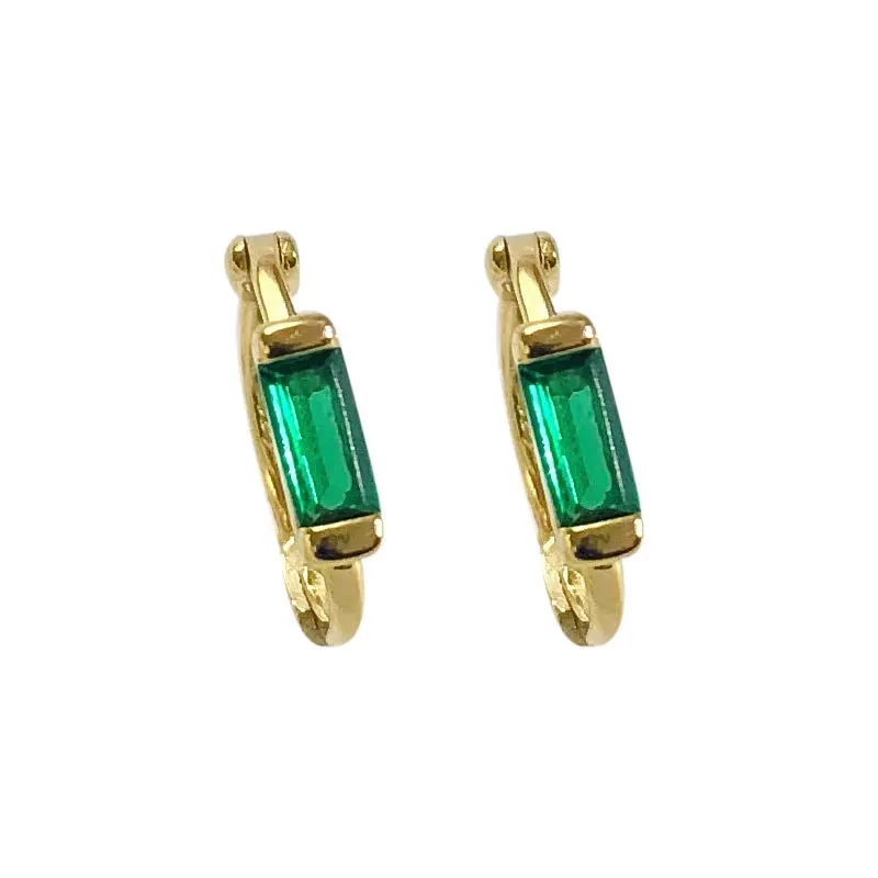 

925 Sterling Silver Geometry Gold Color Green Cubic Zirconia Stud Earrings For Women Jewelry Gift