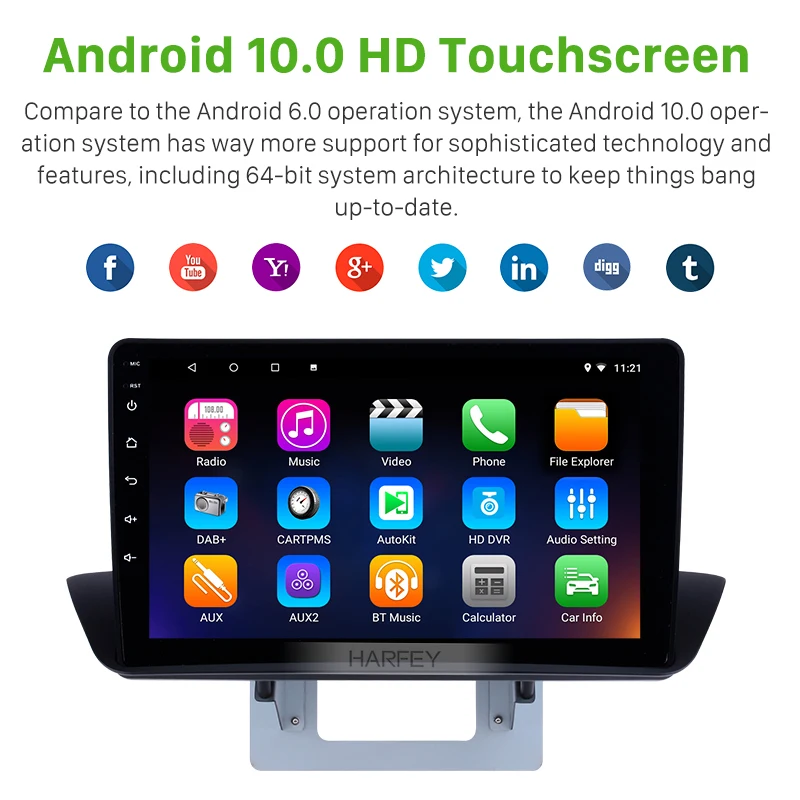 Harfey Car Radio 9 Inch Stereo WiFi AUX 2Din Android 10.0 Auto GPS Navi Multimedia Player for 2012-2018 Mazda BT-50 Overseas | Автомобили