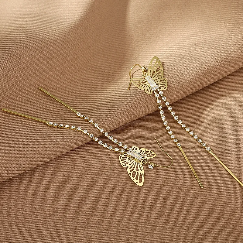

Zircon Butterfly Long Tassel Earhook Earring For 2020 Web Celebrity Eardrop Earrings