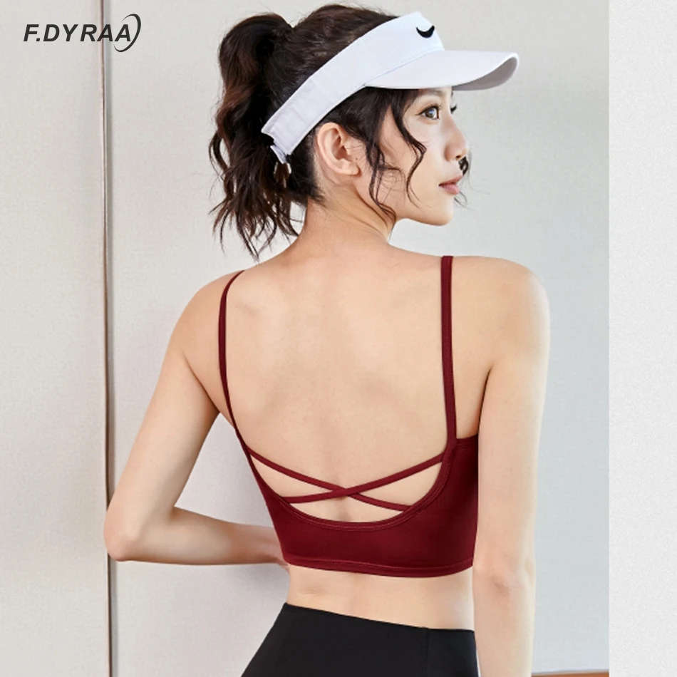 

F.DYRAA Push Up Padded Gym Fitness Bras Crop Tops Women Plain Soft Nylon Yoga Workout Sports Bras With Removable Pads