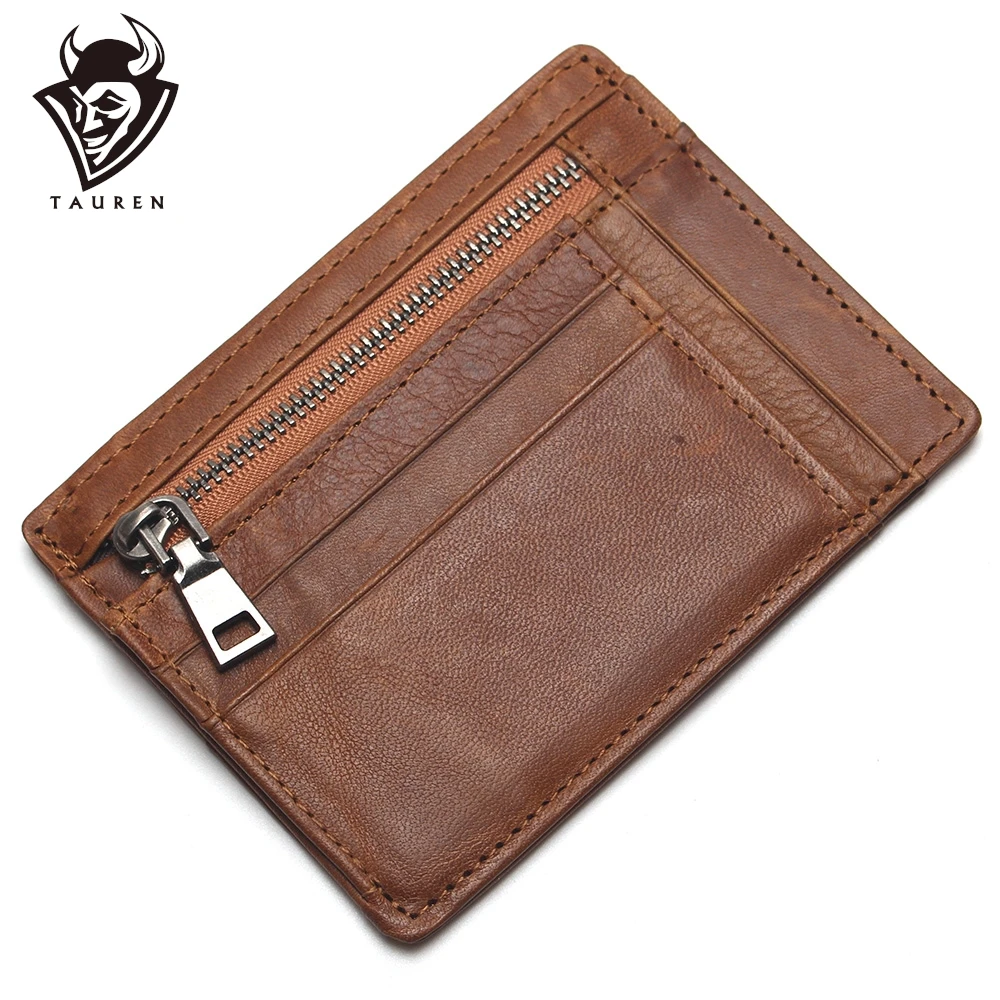 

Men Zipper Card Holder New Fashion Thin Wallet 100% Genuine Leather Credit Rfid Blocking ID