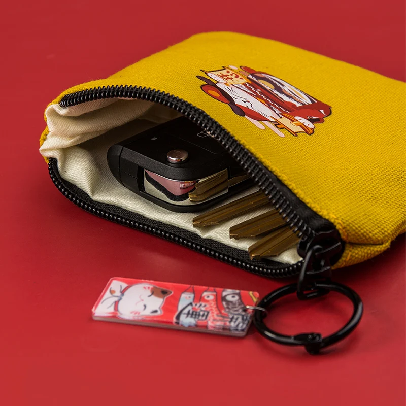 Japanese Lucky Cat Canvas Keychain Maneki Neko Trinkets Pendant Good Luck Fortune Wealth Students Coin Bag Ladies Small Wallet
