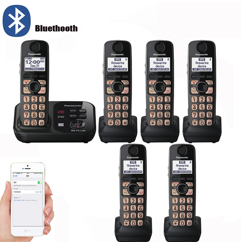 

Digital Cordless Phone With Bluethooth Answer Machine Handfree Voice Mail Backlit LCD Wireless Telephone For Office Home Black