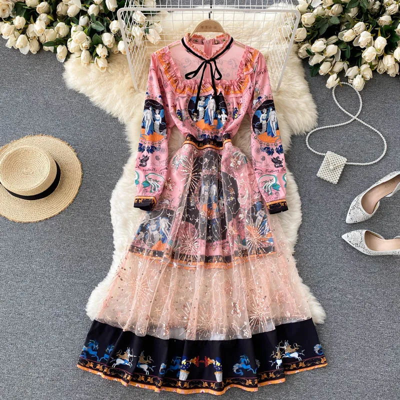 

Женское платье-трапеция с длинным рукавом, в стиле ретро