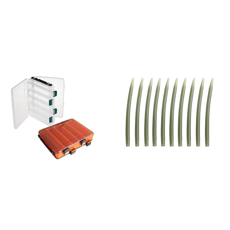 

2 шт. коробка для рыбалки, 10 отсеков, двусторонний пластик и 50 шт. анти-спутывающихся втулок для соединения крючка, набор снастей для ловли ка...