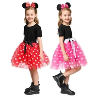 muababy girl mickey dress up clothing children summer princess birthday party minnie outfit with headband girl bow dots dresses