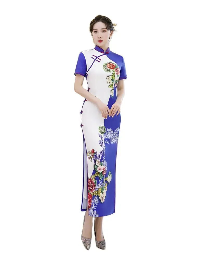 

Sexy Slim Mandarin Collar Cheongsams Women Elegant Chinese Style Dress Traditional Oriental Banquet Gown Classic Split Qipao 5XL