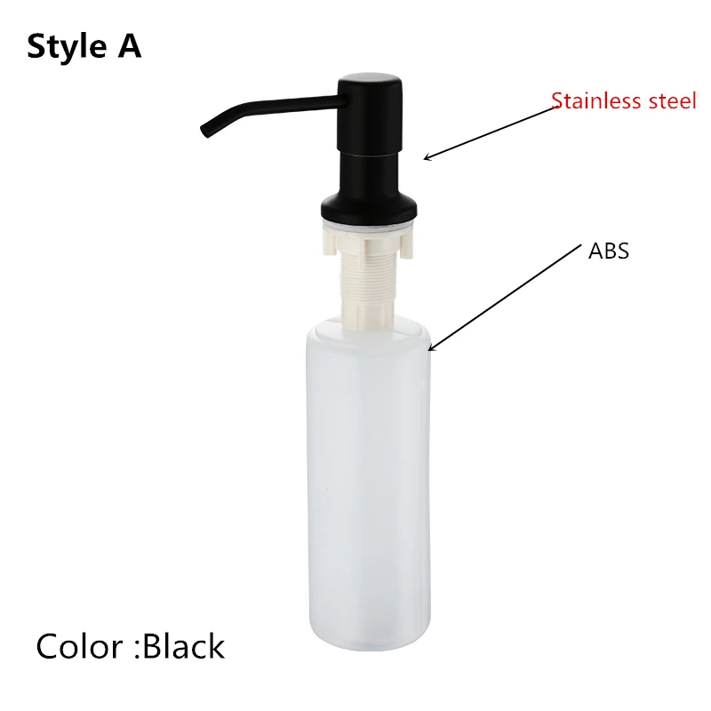

Black Stainless steel Liquid Soap Dispensers Kitchen Sink Hand Soap Dispenser ABS Plastic Bottle Easy To Fill Kitchen Accessorie