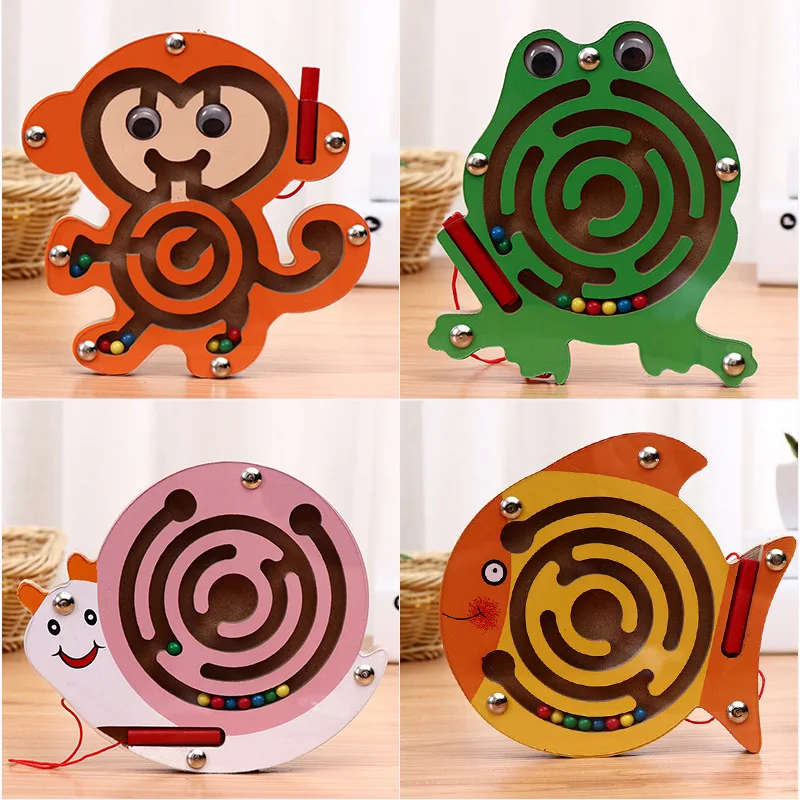 

Wooden Magnetic Pen Maze Ball Game Wooden Toys Children's Magnetic Pen Moves Position Educational Toys for Children 3-6 YearsOld