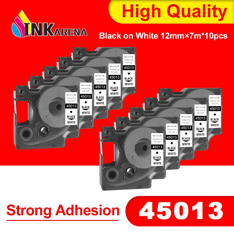 

Inkarena For dymo 45013 black on white label tape compatible 12mm strong adhesion Printer Ribbon for Dymo LM160 printer 10PCS