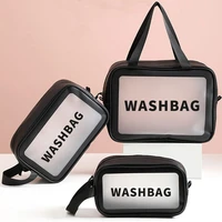 pu women travel storage bag toiletry organizer waterproof cosmetic bag portable semi transparent make up bag female wash handbag