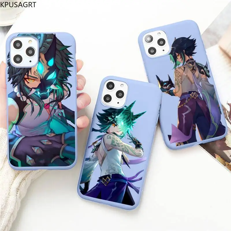 

Xiao Genshin Impact Game Phone Case for iPhone 13 12 mini 11 Pro Max X XR XS 8 7 6s Plus Candy purple Silicone cover