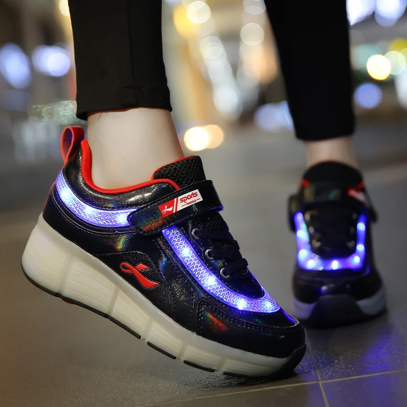 Новые детские светящиеся кроссовки Heelys, детская обувь для роликовых коньков, детские туфли со светодиодной подсветкой, кроссовки для мальчиков и девочек с колесами