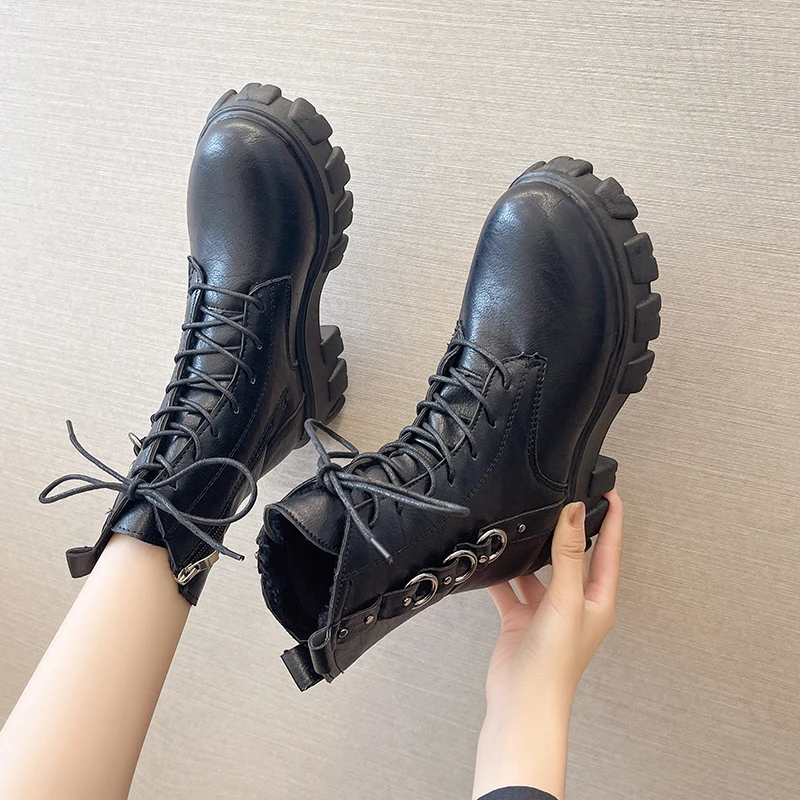 Новинка 2021 осенние женские ботинки мотоциклетные на шнуровке ботильоны в
