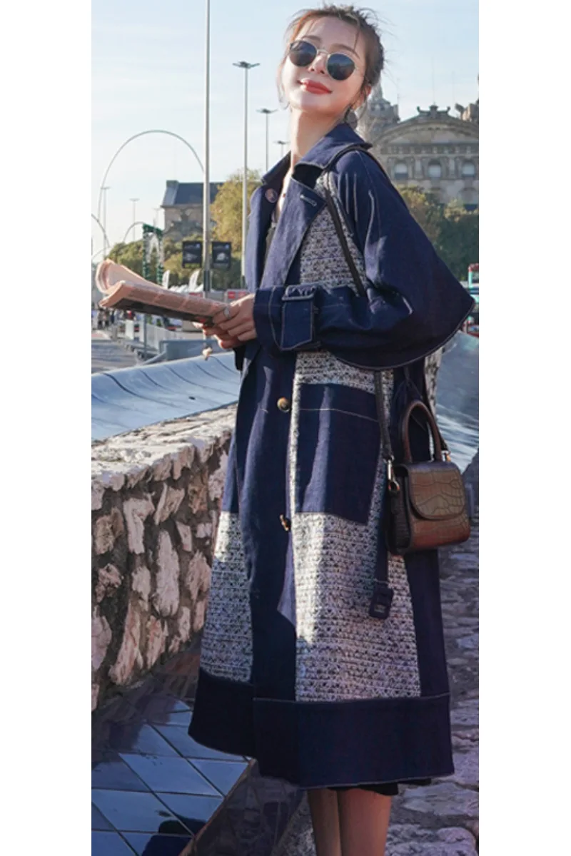 

Small sweet wind cowboy trench coat lapels, the spring and autumn period and the long ladies leisure casual woman clothes