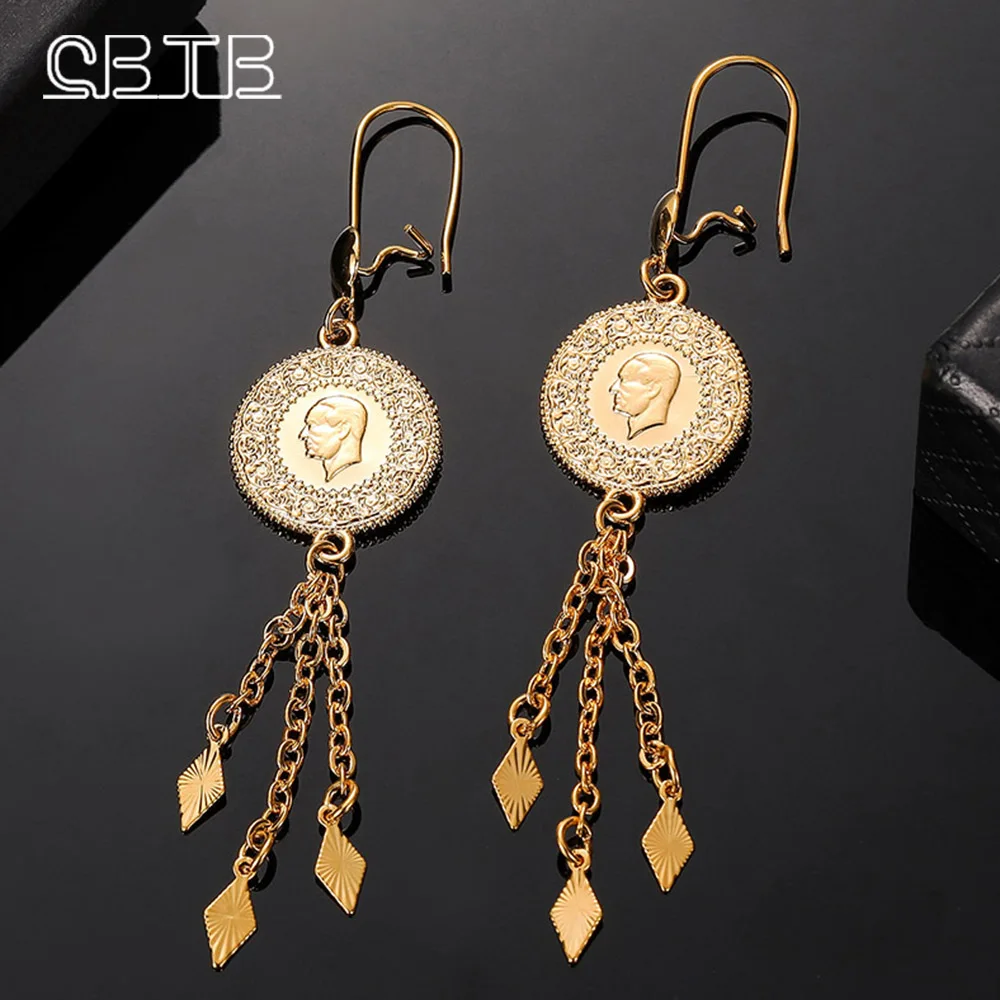 

Мусульманские модные круглые золотые Подвесные серьги в форме монеты, Ромбы, блестки, длинные кисточки, серьги для женщин, золотые Роскошны...