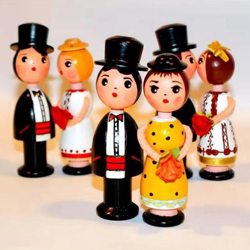 

10Pcs Natural Color Male/Female/Hat Peg Dolls Solid Hardwood Unfinished Manual Painting Dolls DIY Accessories Craft