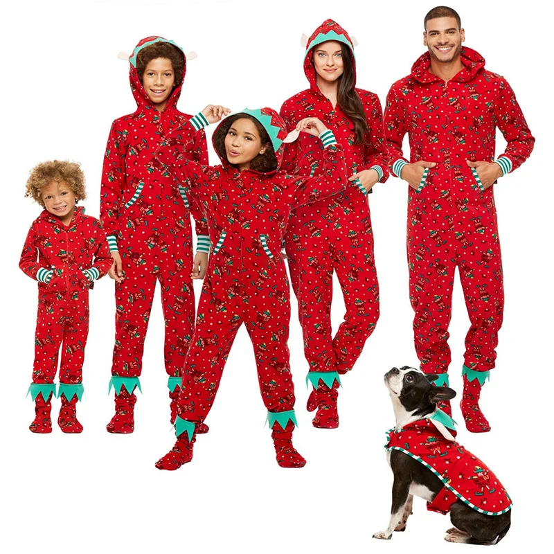 

Christmas Matching Family Outfits Father Son Mother And Daughter Clothes Long Sleeve Rompers 2021 Pajamas Hooded Jumpsuit