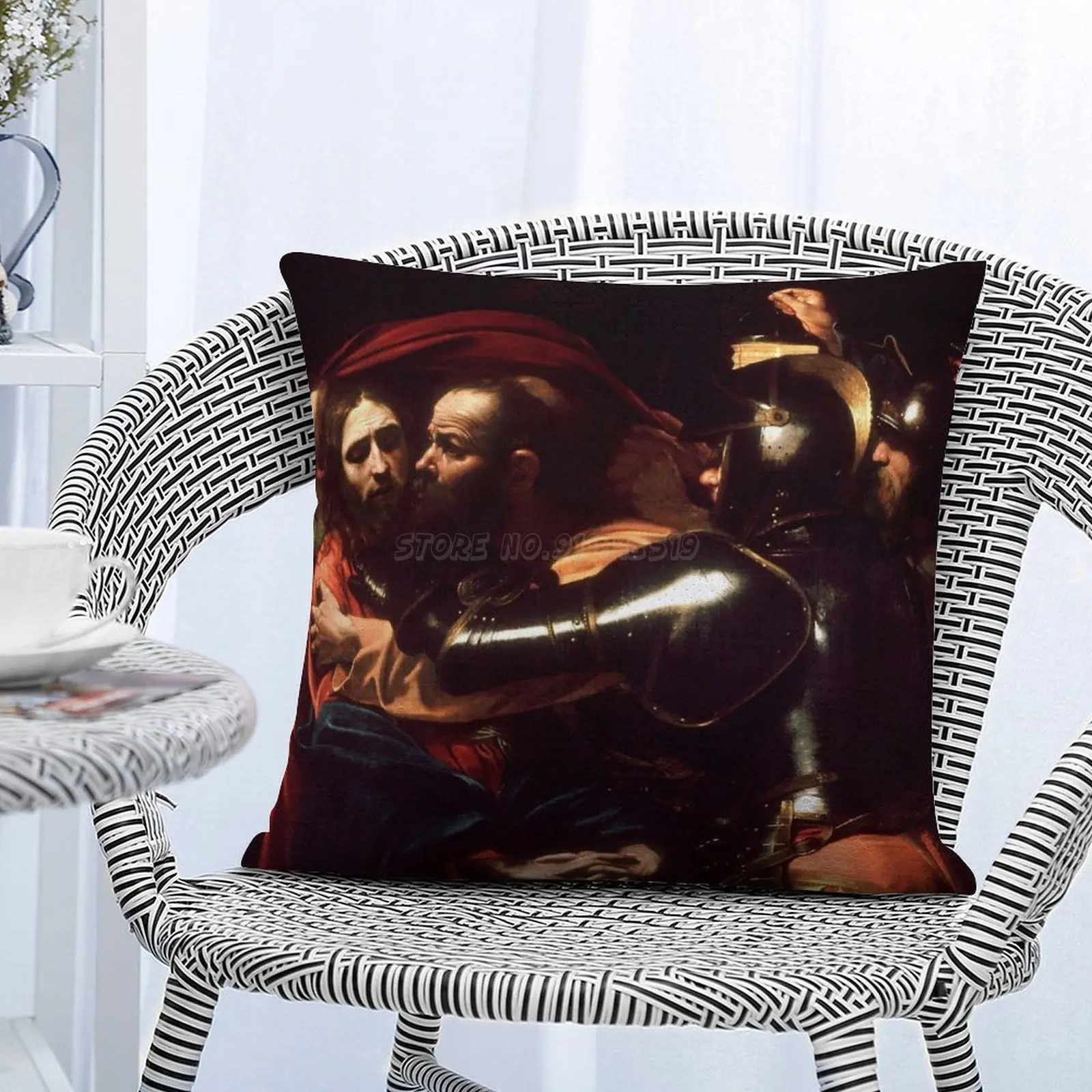 Easter : The Taking of Christ by Caravaggio Sequin Pillowcase Glitter Throw Pillow for Party Cafe Home Sofa Pascha Pascoa |