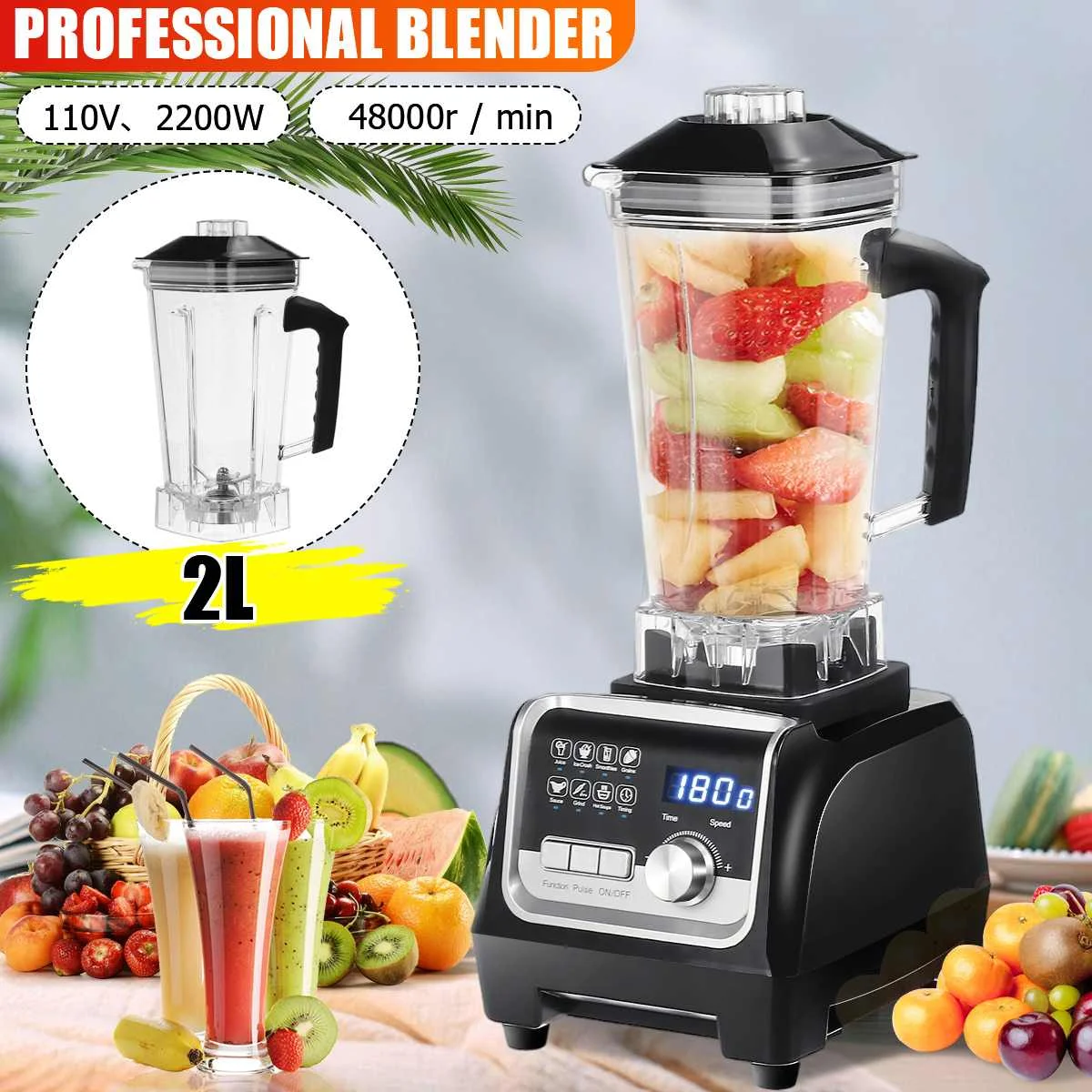 

BPA Free 3HP 2200W Heavy Duty Commercial Grade Timer Blender Mixer 2L Jar Juicer High Power Ice Smoothies Fruit Food Processor