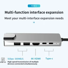 VKTECH USB Hub Adapter 6/5 in 1 USB Type C Hub Multiport Adapter with USB 3.0 2.0 RJ45 Ethernet USB C PD Charging Ports For PC