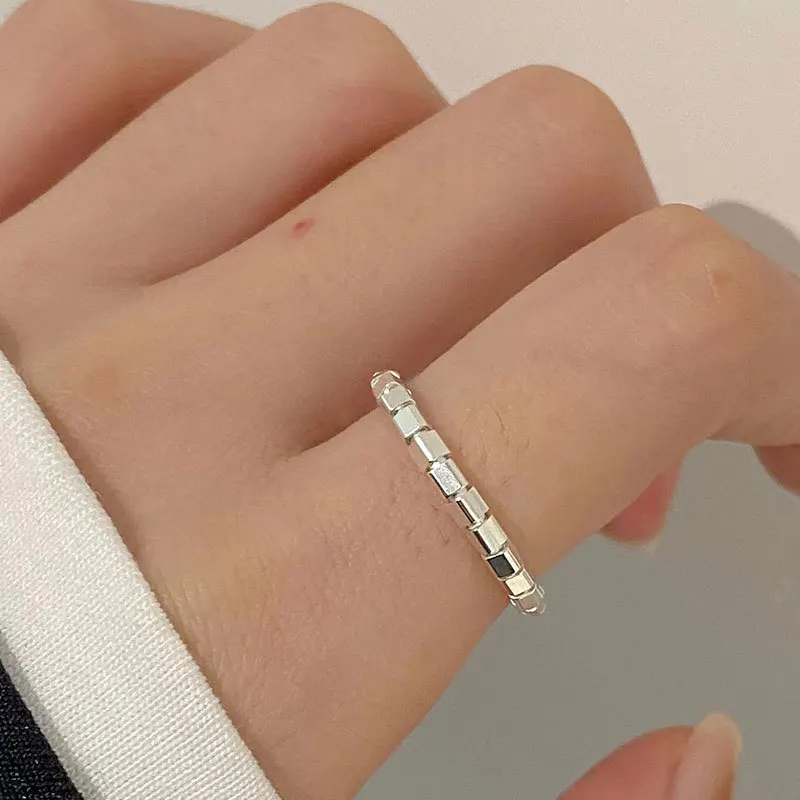 

Simple Real 925 Sterling Silver Ring Women Finger Fine Jewelry,Adjustable Square Women's Rings 2021 Trend Silver 925 Accessories
