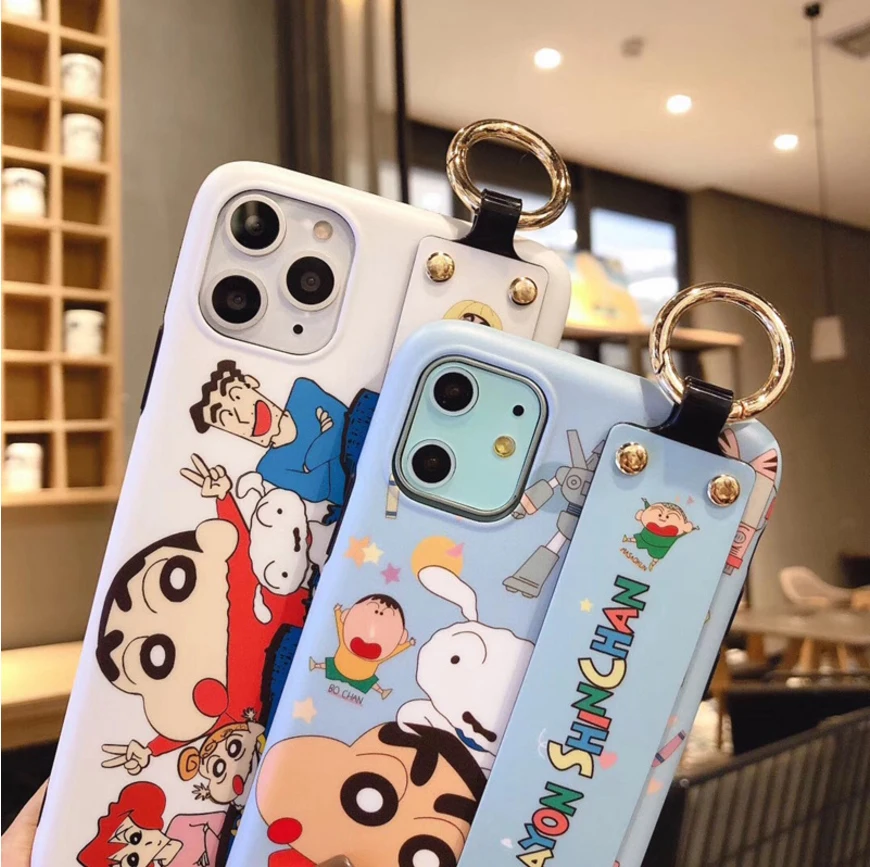 Wrist Strap Phone Case For iPhone 6s 7 8 x xr xs 11 pro Max Cartoon Couple Scrub Soft Cover Drop Protection | Мобильные телефоны и