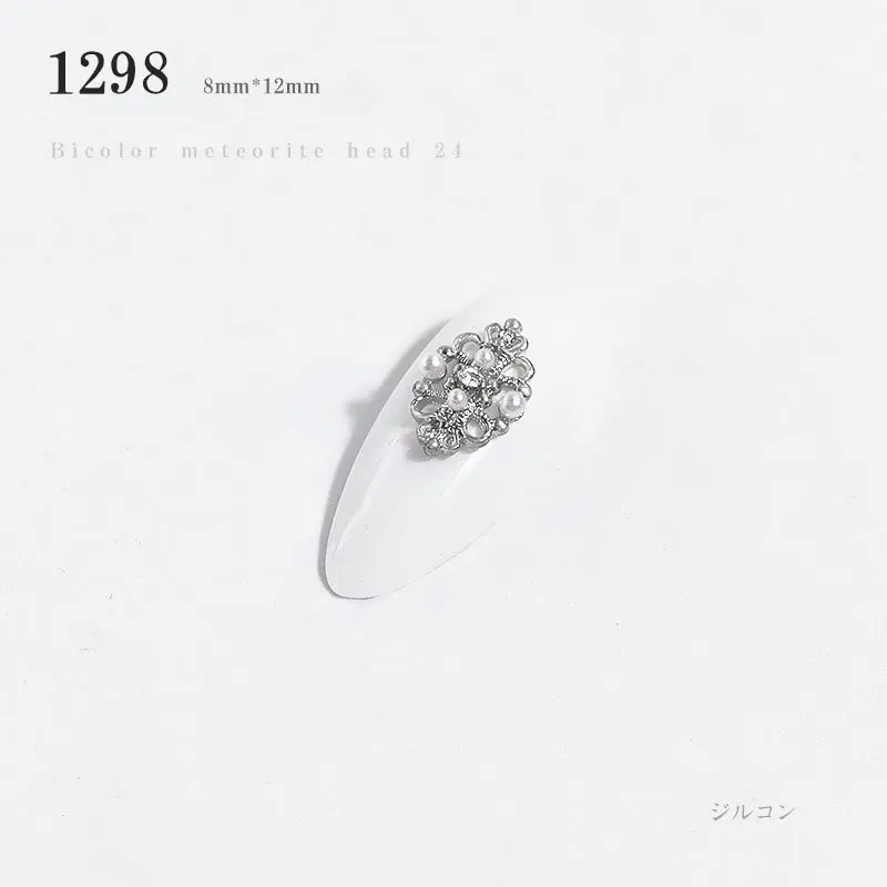 1298 FlorVida Ретро 3d-украшения для ногтей с Стразы из горного хрусталя шпильки драгоценные камни серебристый металлический кулон цепи для маникюрного салона - Цвет: 1298