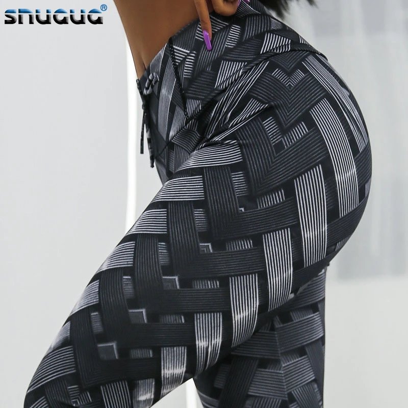 Женские спортивные Леггинсы SNUGUG Printe с высокой талией и эффектом пуш ап|Штаны для